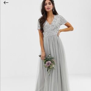 ASOS Light Gray Sequin Bridesmaid Dress